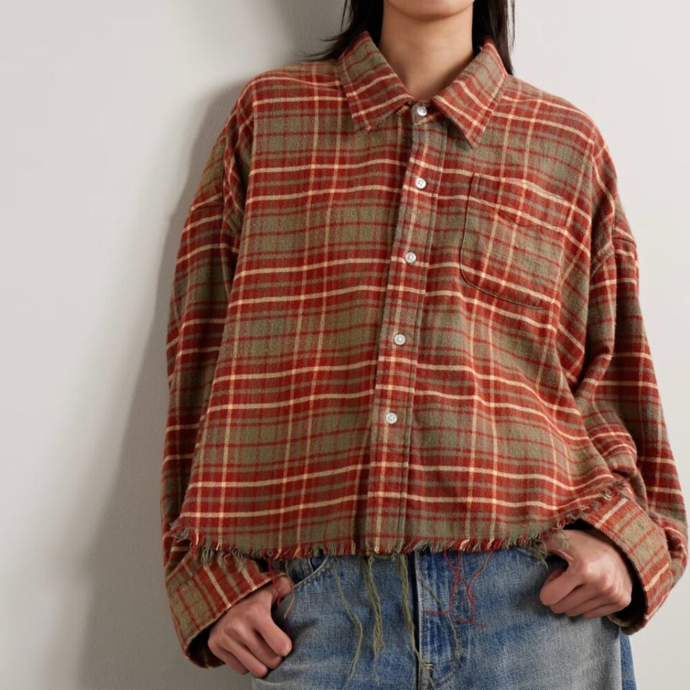 R13 Frayed checked cotton-flannel shirt M